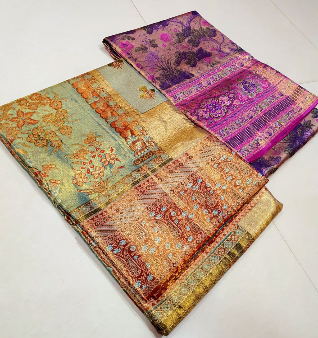 Pure Kanchipuram Brocade Tissue Meenakari Bridal Silk Saree